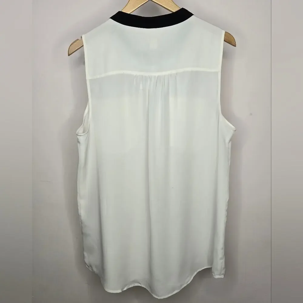JCrew Women's Sleeveless Offwhite Cream Blouse w/ Black Trim Pockets NWT Size 16
